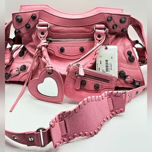 Balenciaga Neo Cagole Sweet Pink Crossbody Bag with Heart Mirror New W/ Tag
